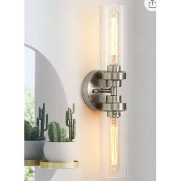 Industrial Vanity Light Fixture 2 Light Nickel - Picture 1 of 5